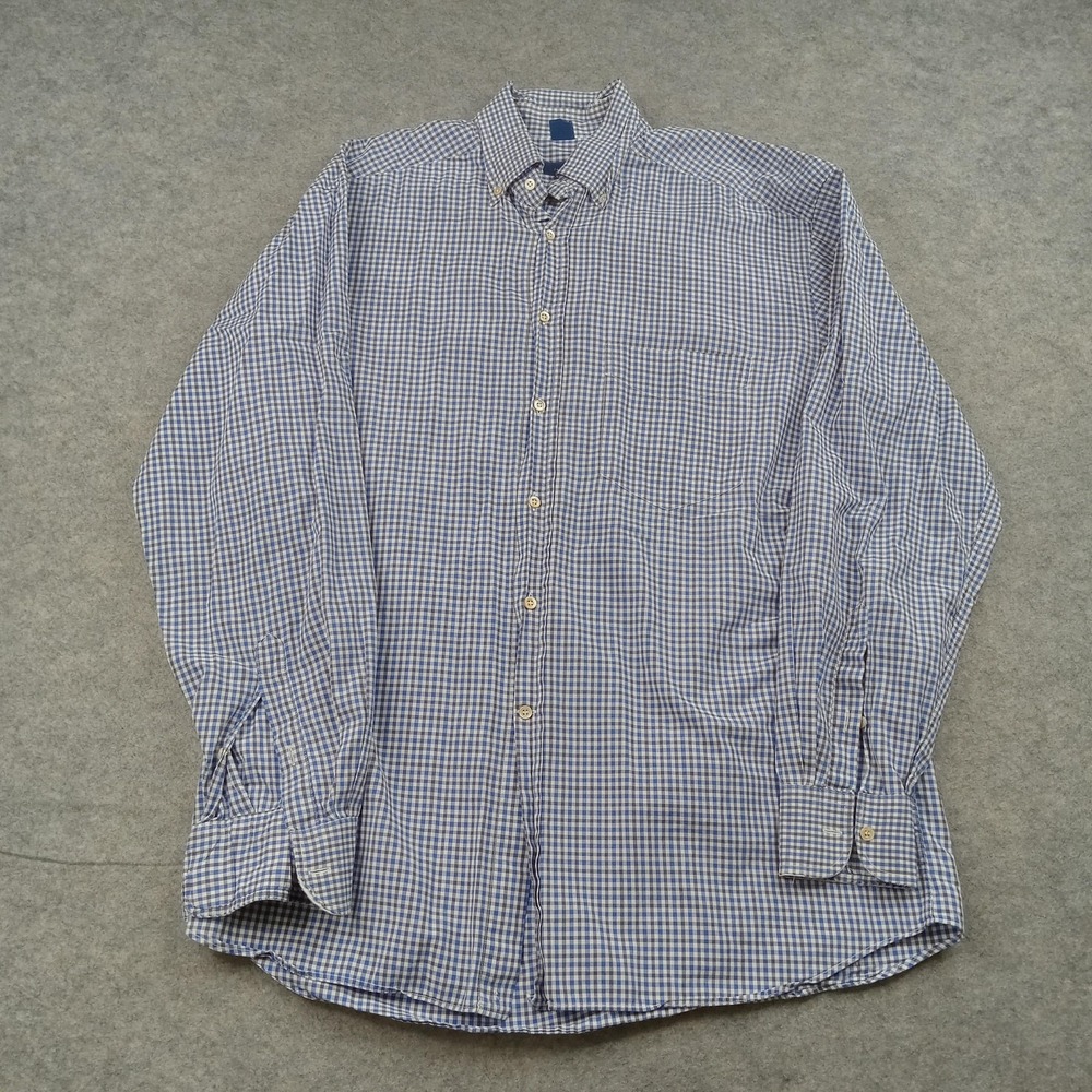 Jeff Rose Shirt Mens Large Blue‎ Check Button Down Long Sleeve Made In Italy